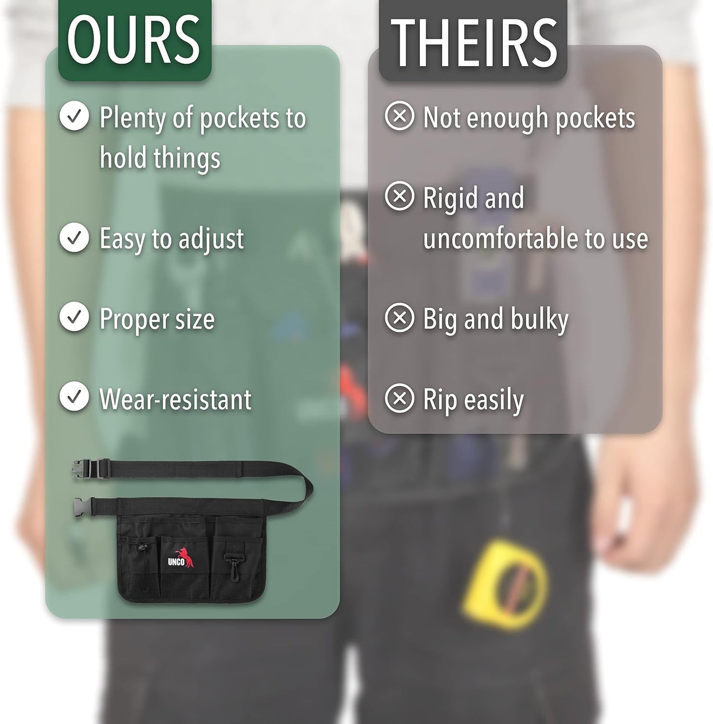 Adjustable Gardening Belt, Green, 7 Pockets, Wear, Cut and Water Resistant, Garden Tool Belt Pouch, Waist Apron with Pockets
