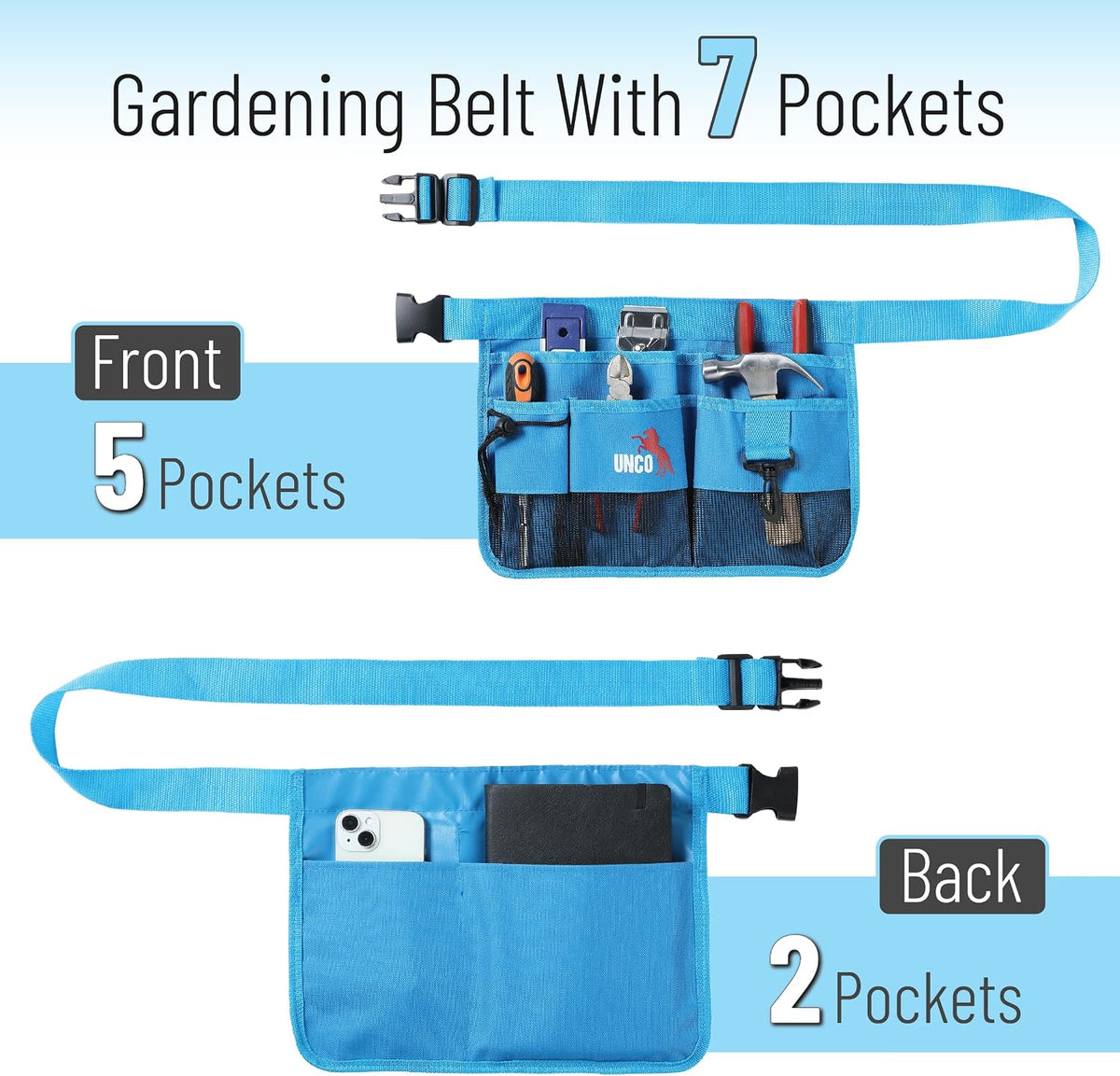 Adjustable Gardening Belt, Green, 7 Pockets, Wear, Cut and Water Resistant, Garden Tool Belt Pouch, Waist Apron with Pockets