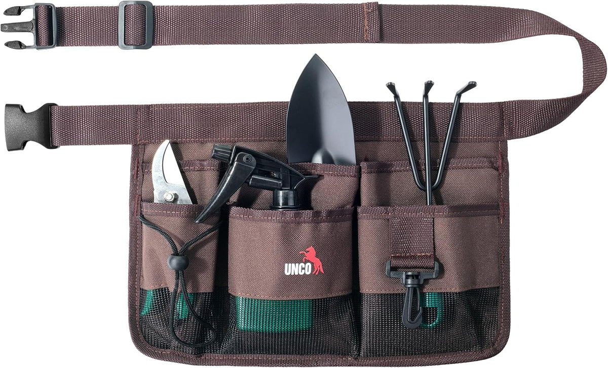 Adjustable Gardening Belt, Green, 7 Pockets, Wear, Cut and Water Resistant, Garden Tool Belt Pouch, Waist Apron with Pockets