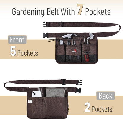 Adjustable Gardening Belt, Green, 7 Pockets, Wear, Cut and Water Resistant, Garden Tool Belt Pouch, Waist Apron with Pockets