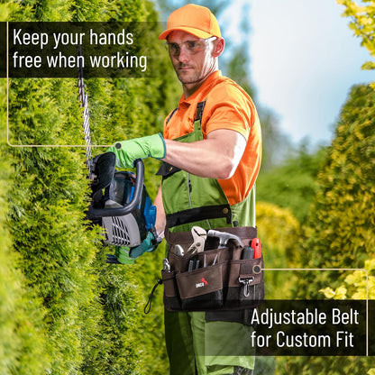 Adjustable Gardening Belt, Green, 7 Pockets, Wear, Cut and Water Resistant, Garden Tool Belt Pouch, Waist Apron with Pockets