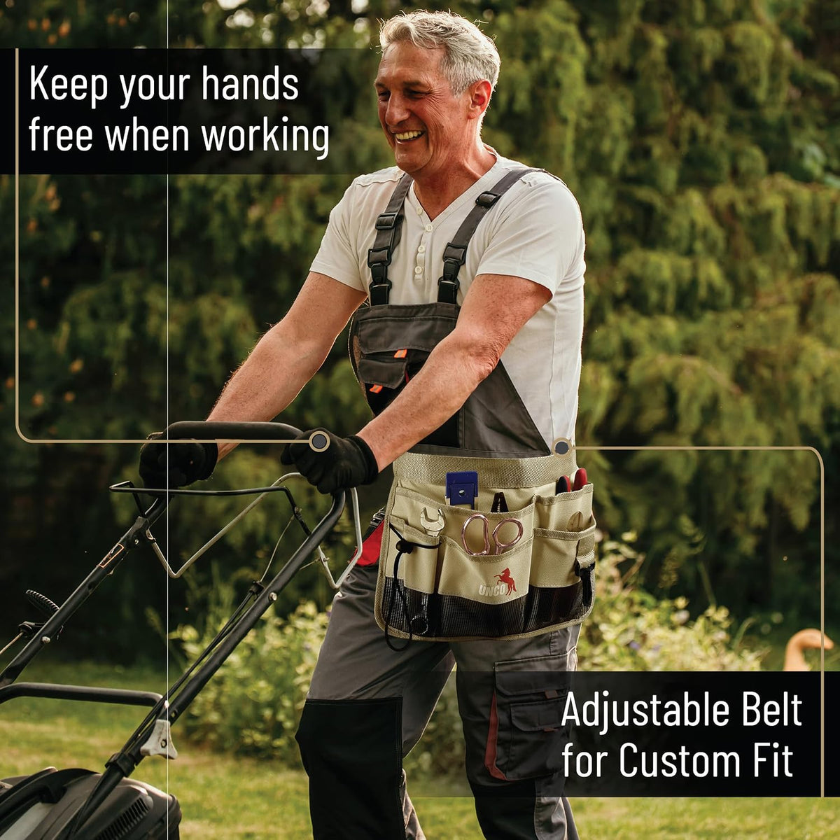 Adjustable Gardening Belt, Green, 7 Pockets, Wear, Cut and Water Resistant, Garden Tool Belt Pouch, Waist Apron with Pockets