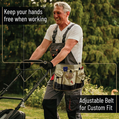 Adjustable Gardening Belt, Green, 7 Pockets, Wear, Cut and Water Resistant, Garden Tool Belt Pouch, Waist Apron with Pockets