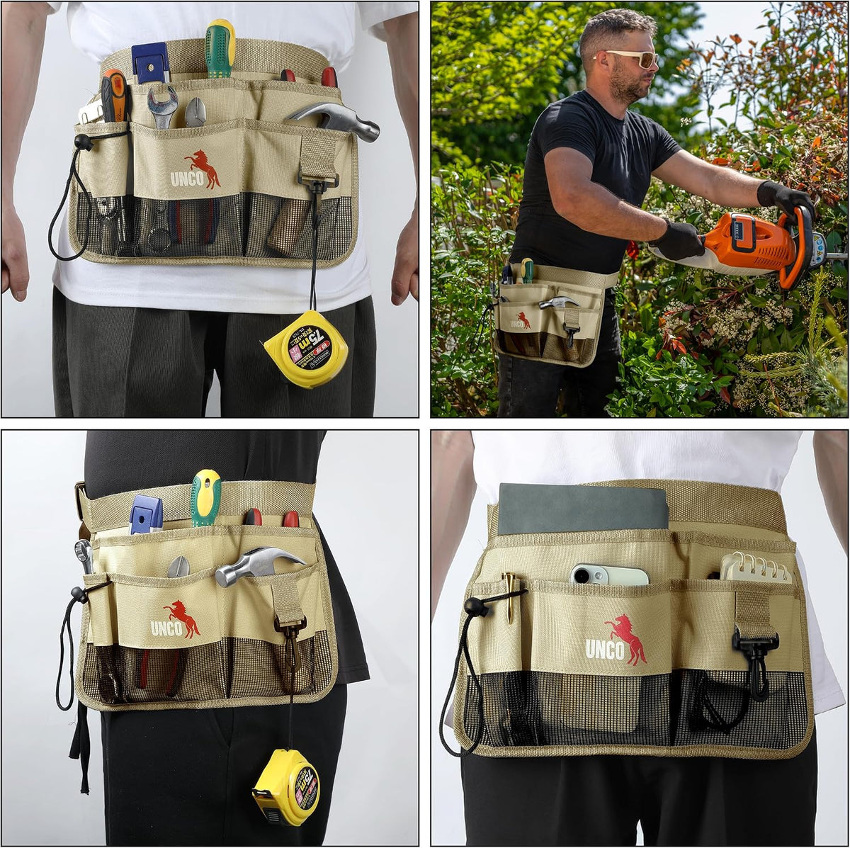 Adjustable Gardening Belt, Green, 7 Pockets, Wear, Cut and Water Resistant, Garden Tool Belt Pouch, Waist Apron with Pockets
