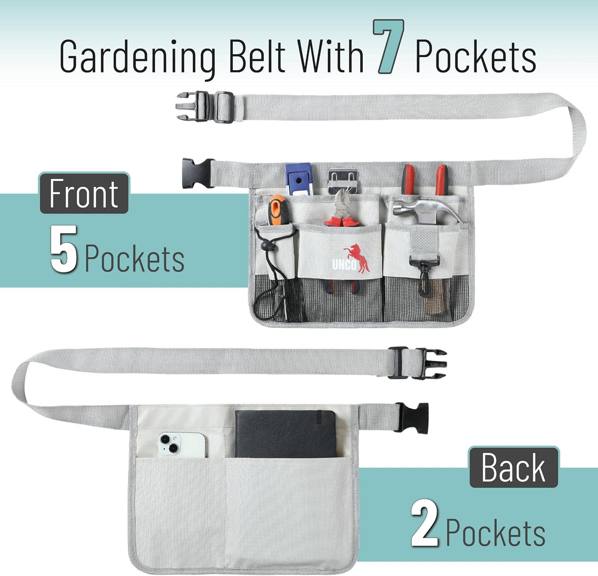 Adjustable Gardening Belt, Green, 7 Pockets, Wear, Cut and Water Resistant, Garden Tool Belt Pouch, Waist Apron with Pockets