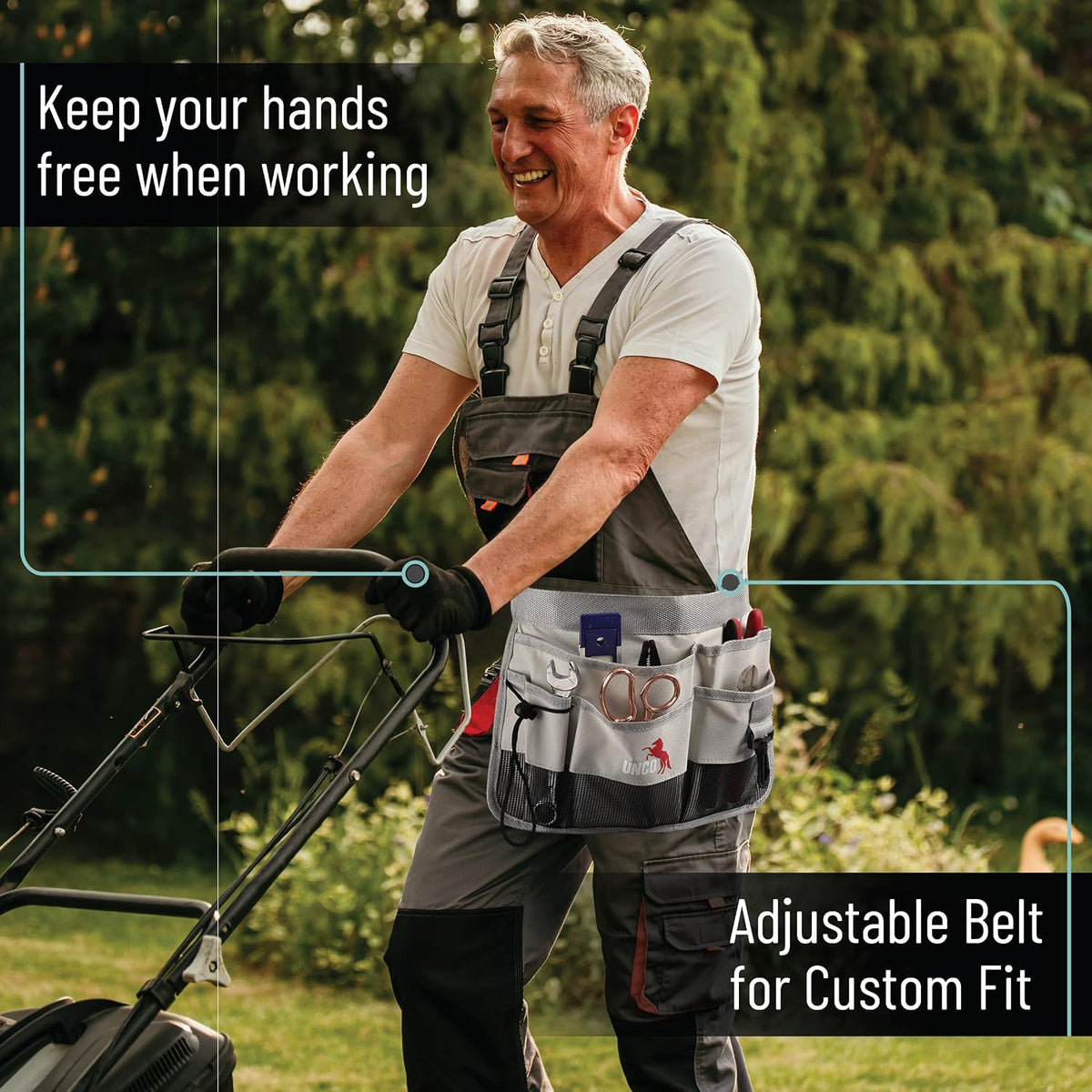 Adjustable Gardening Belt, Green, 7 Pockets, Wear, Cut and Water Resistant, Garden Tool Belt Pouch, Waist Apron with Pockets