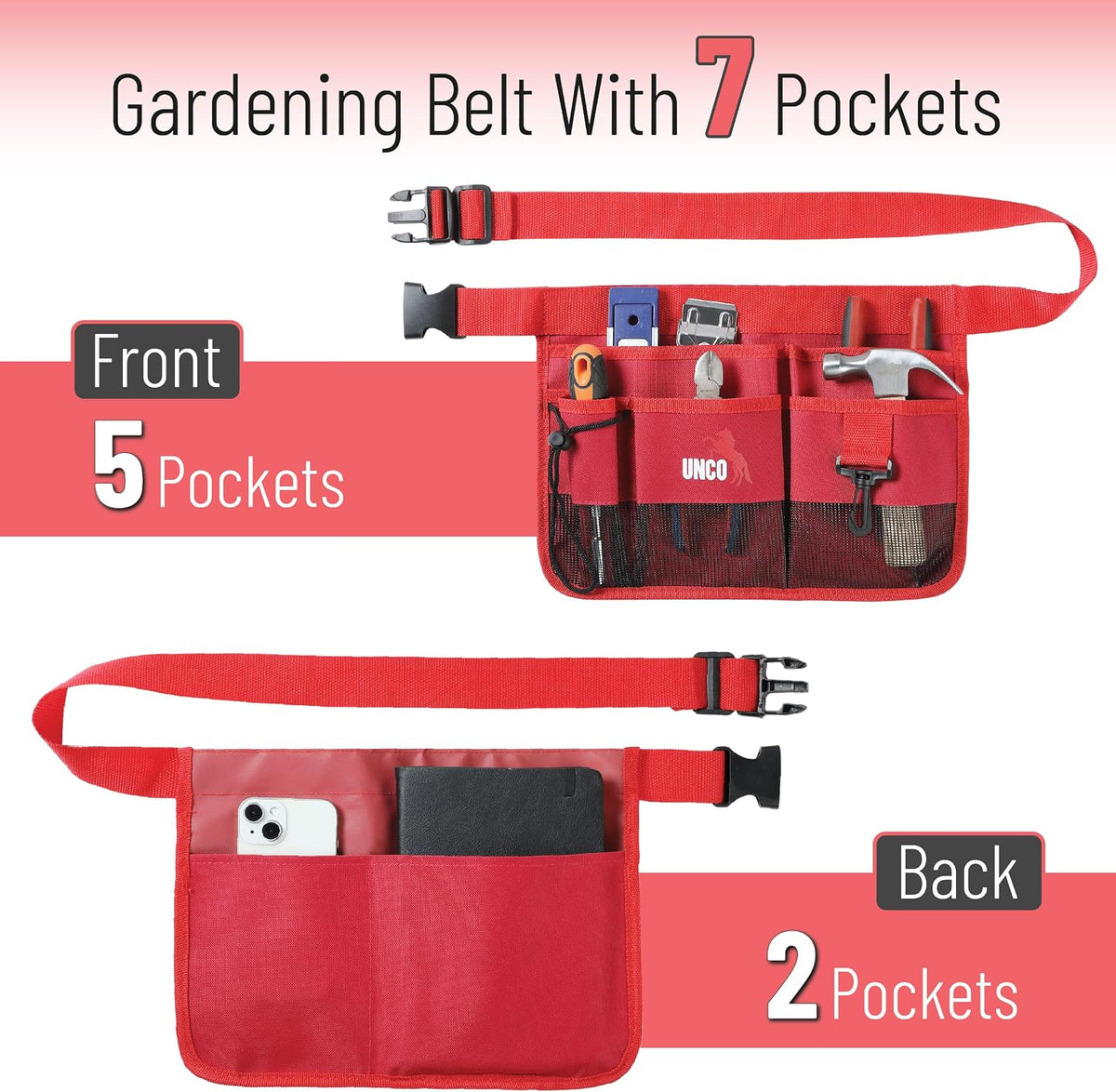 Adjustable Gardening Belt, Green, 7 Pockets, Wear, Cut and Water Resistant, Garden Tool Belt Pouch, Waist Apron with Pockets