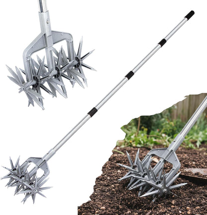 Rotary Cultivator, Hand Tiller Garden Tool with Sturdy Metal Tines