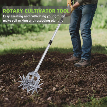 Rotary Cultivator, Hand Tiller Garden Tool with Sturdy Metal Tines