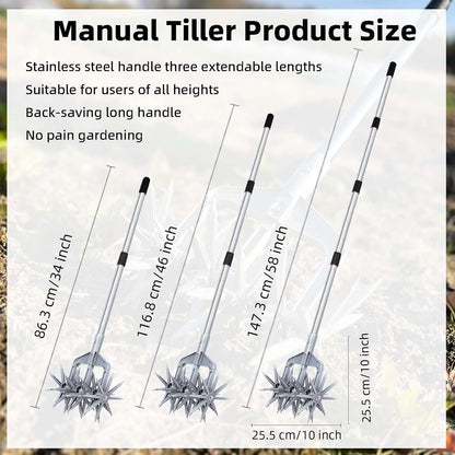 Rotary Cultivator, Hand Tiller Garden Tool with Sturdy Metal Tines