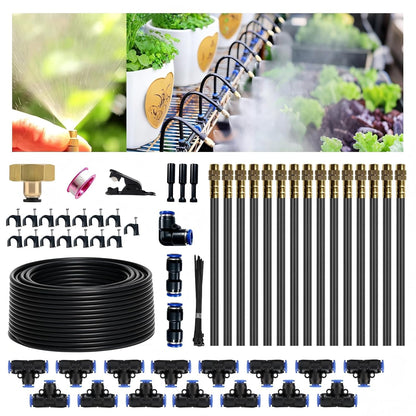 Drip Irrigation System, 2026-Upgrade 50Ft 1/4" Watering Kit with 15 360° Adjustable Copper Nozzles & 3/4" Copper Connector, DIY for Garden, Greenhouse, Pots, Raised Beds & Yard