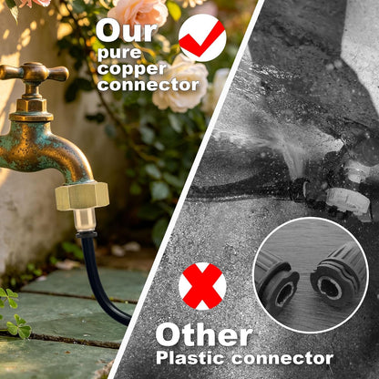 Drip Irrigation System, 2026-Upgrade 50Ft 1/4" Watering Kit with 15 360° Adjustable Copper Nozzles & 3/4" Copper Connector, DIY for Garden, Greenhouse, Pots, Raised Beds & Yard