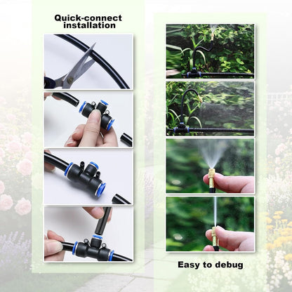 Drip Irrigation System, 2026-Upgrade 50Ft 1/4" Watering Kit with 15 360° Adjustable Copper Nozzles & 3/4" Copper Connector, DIY for Garden, Greenhouse, Pots, Raised Beds & Yard