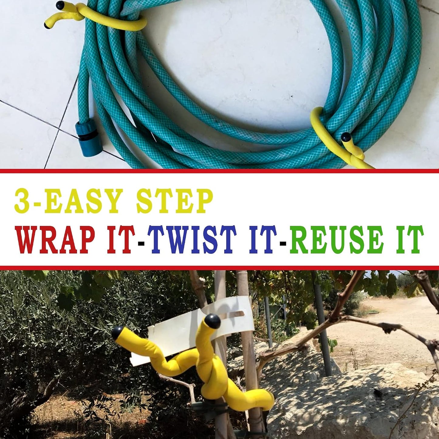 Andalus Twist Rubber Ties, 17-Inch Reusable Twist Ties in Yellow Color - Holds Up to 110 Pounds (4 Pack)