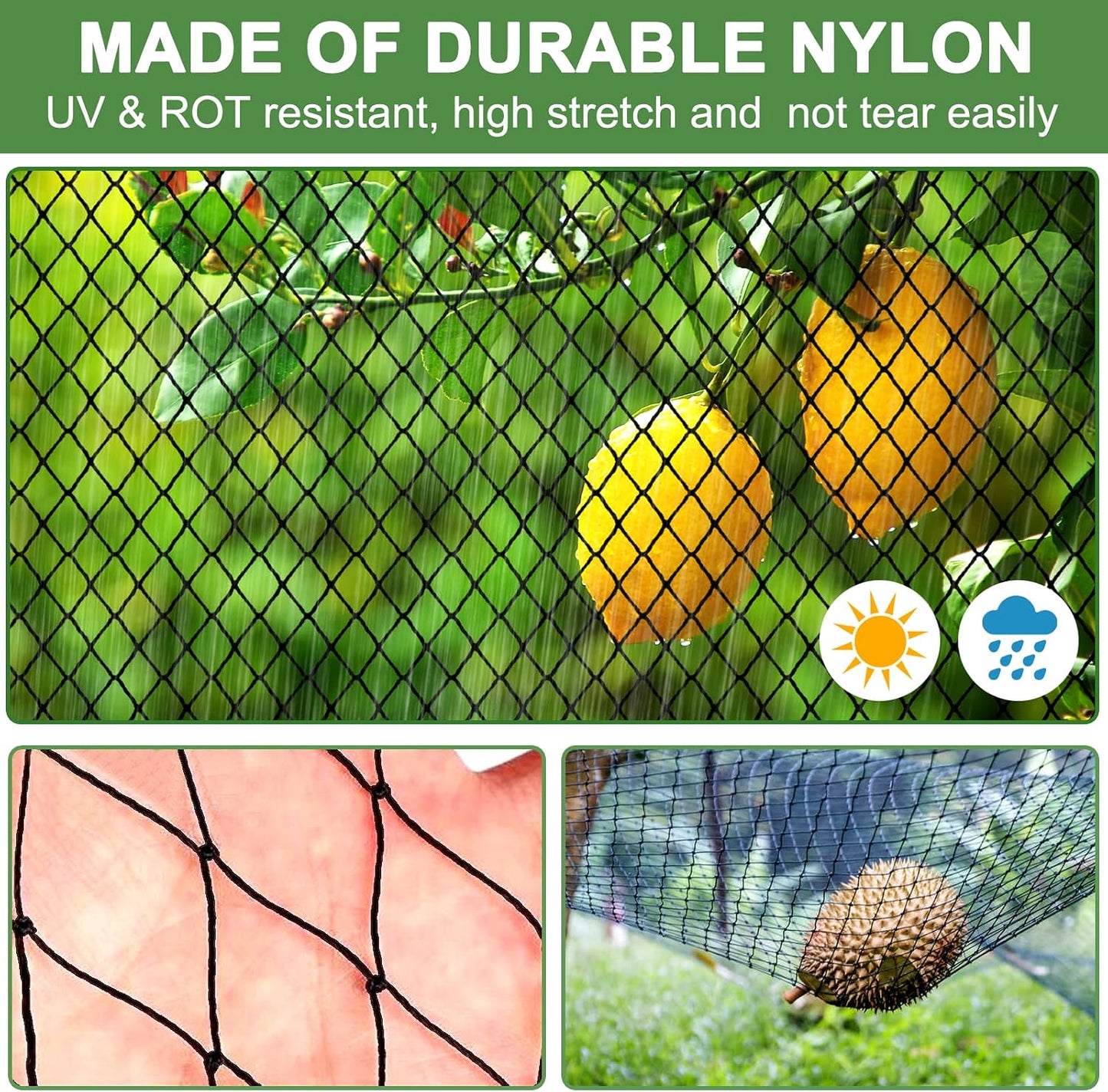 Bird Netting 50' x 50', 2.4" Square Mesh Garden Netting, Poultry Net