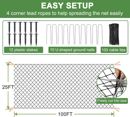 Bird Netting 50' x 50', 2.4" Square Mesh Garden Netting, Poultry Net