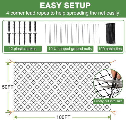 Bird Netting 50' x 50', 2.4" Square Mesh Garden Netting, Poultry Net