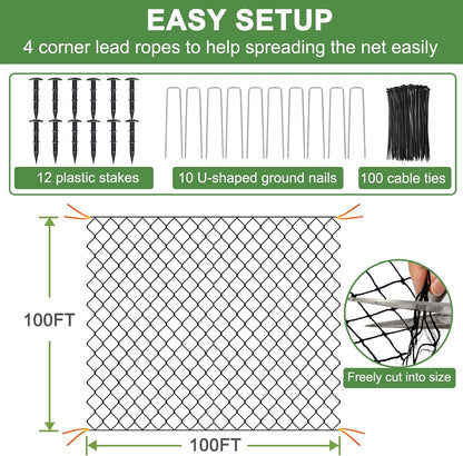 Bird Netting 50' x 50', 2.4" Square Mesh Garden Netting, Poultry Net