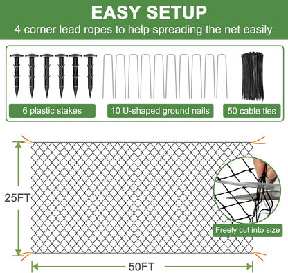 Bird Netting 50' x 50', 2.4" Square Mesh Garden Netting, Poultry Net