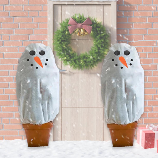 Plant Covers Freeze Protection for New Year Décor Winter Cute Potted Anti Frost Blanket Jacket with Drawstring, 43" L x 35" W (A, 2 PCS)