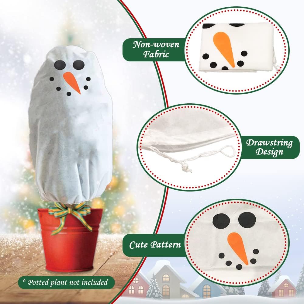 Plant Covers Freeze Protection for New Year Décor Winter Cute Potted Anti Frost Blanket Jacket with Drawstring, 43" L x 35" W (A, 2 PCS)