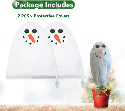 Plant Covers Freeze Protection for New Year Décor Winter Cute Potted Anti Frost Blanket Jacket with Drawstring, 43" L x 35" W (A, 2 PCS)