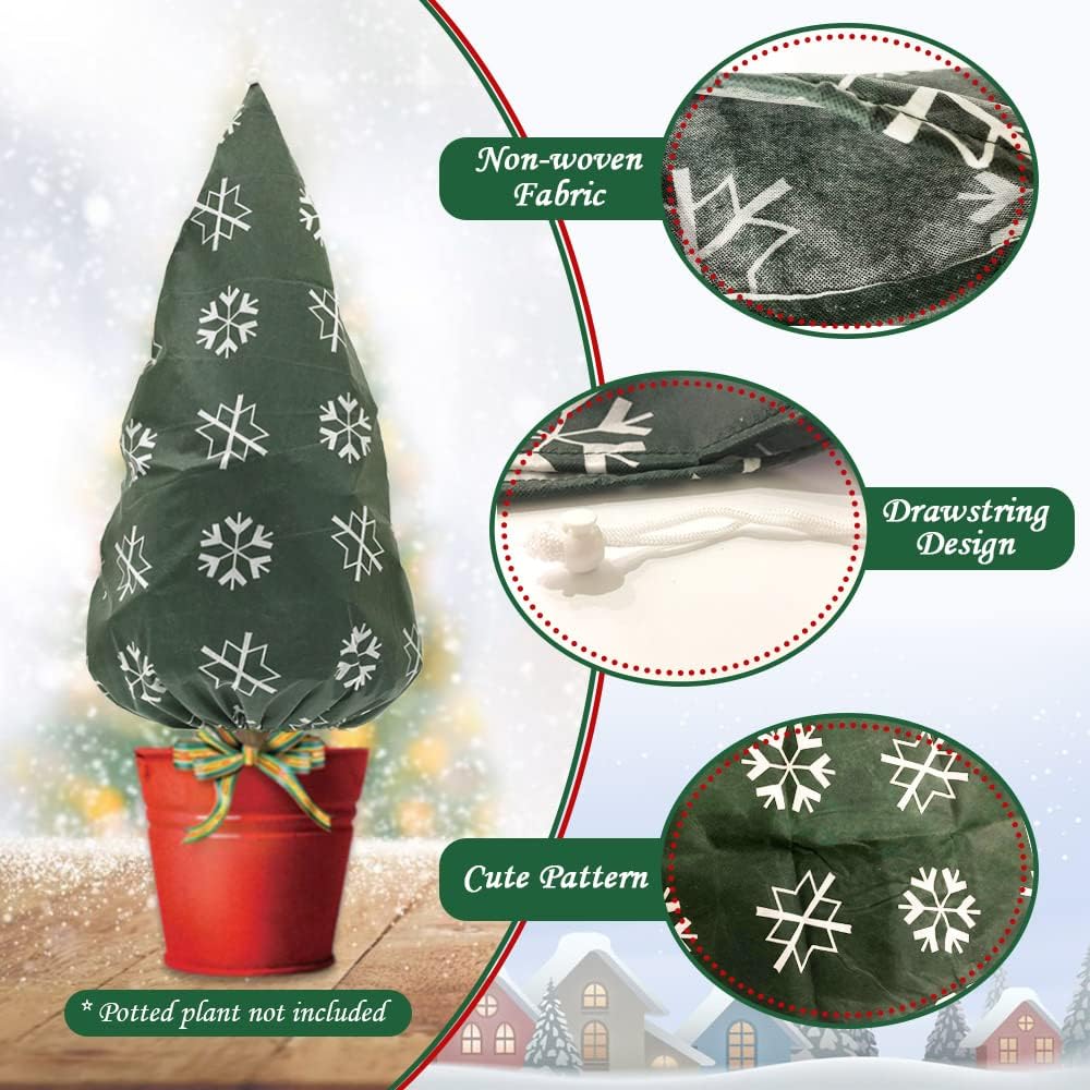 Plant Covers Freeze Protection for New Year Décor Winter Cute Potted Anti Frost Blanket Jacket with Drawstring, 43" L x 35" W (A, 2 PCS)