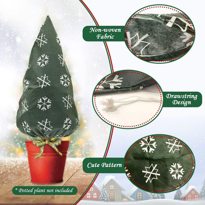 Plant Covers Freeze Protection for New Year Décor Winter Cute Potted Anti Frost Blanket Jacket with Drawstring, 43" L x 35" W (A, 2 PCS)