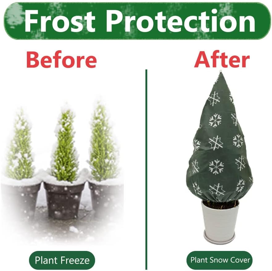 Plant Covers Freeze Protection for New Year Décor Winter Cute Potted Anti Frost Blanket Jacket with Drawstring, 43" L x 35" W (A, 2 PCS)