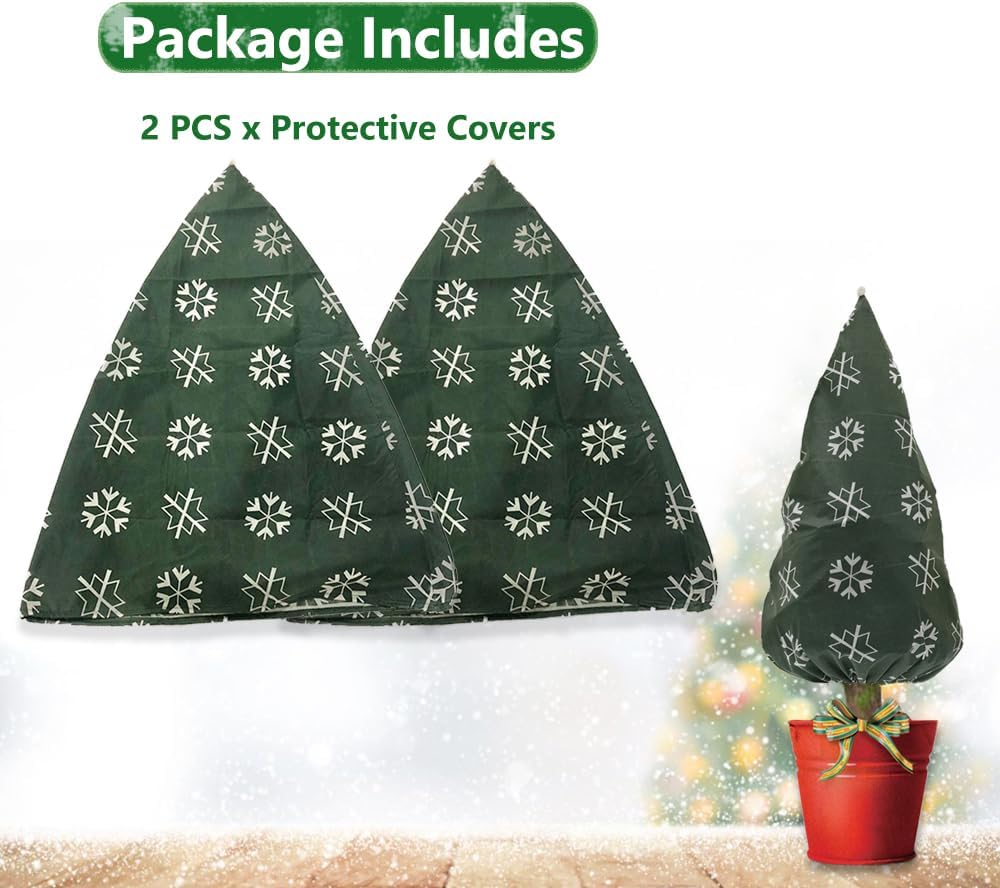 Plant Covers Freeze Protection for New Year Décor Winter Cute Potted Anti Frost Blanket Jacket with Drawstring, 43" L x 35" W (A, 2 PCS)