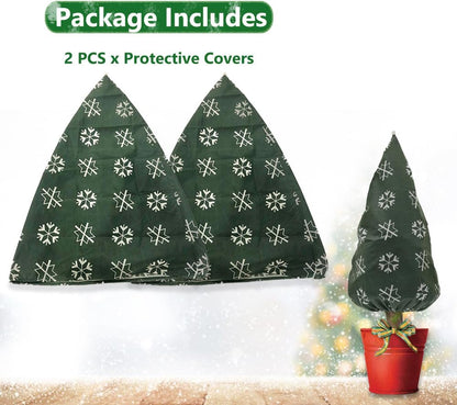 Plant Covers Freeze Protection for New Year Décor Winter Cute Potted Anti Frost Blanket Jacket with Drawstring, 43" L x 35" W (A, 2 PCS)