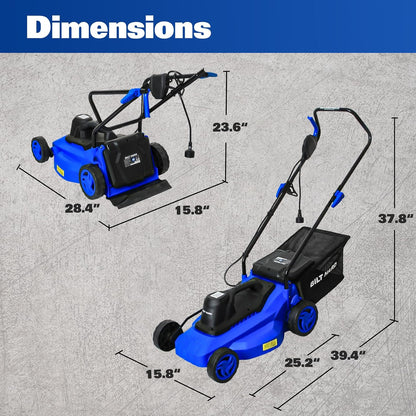 15" Corded Electric Lawn Mower, 11A Motor 3300RPM Push Mower with 35L Grass Bag, 5 Height Adjustments (1"-3"), Lightweight & Foldable Handle for Small Yards