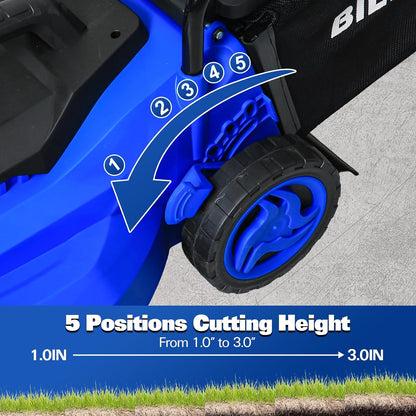 15" Corded Electric Lawn Mower, 11A Motor 3300RPM Push Mower with 35L Grass Bag, 5 Height Adjustments (1"-3"), Lightweight & Foldable Handle for Small Yards