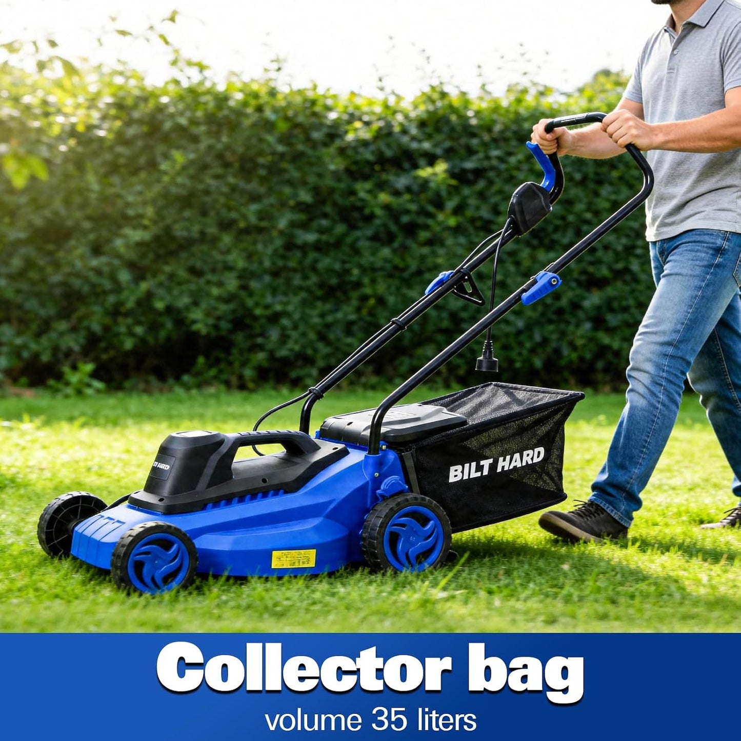 15" Corded Electric Lawn Mower, 11A Motor 3300RPM Push Mower with 35L Grass Bag, 5 Height Adjustments (1"-3"), Lightweight & Foldable Handle for Small Yards