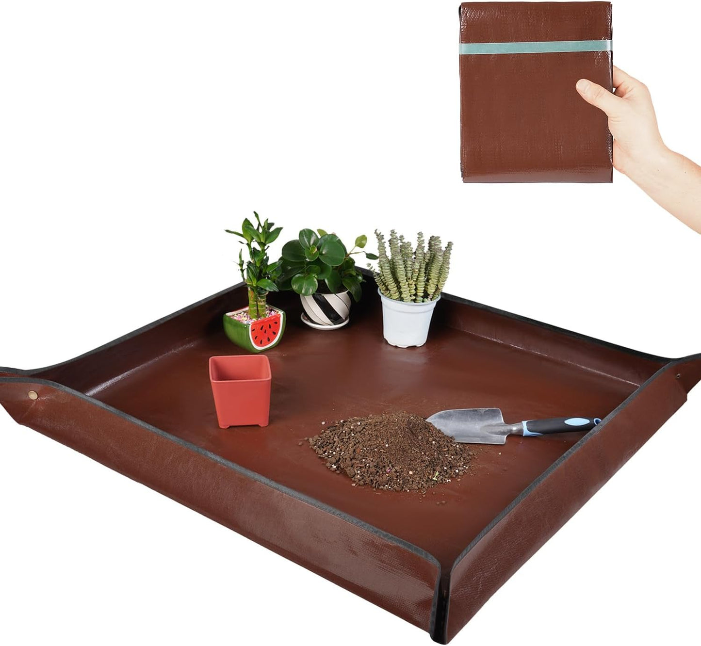 Repotting Mat for Indoor Plant Transplanting and Mess Control 27"x 27" Thickened Waterproof Potting Tray Foldable Succulent Potting Mat Portable Gardening Mat Garden Gifts for Women & Men
