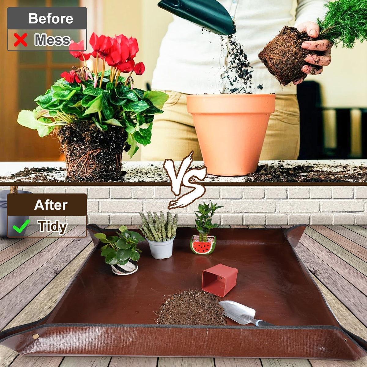 Repotting Mat for Indoor Plant Transplanting and Mess Control 27"x 27" Thickened Waterproof Potting Tray Foldable Succulent Potting Mat Portable Gardening Mat Garden Gifts for Women & Men