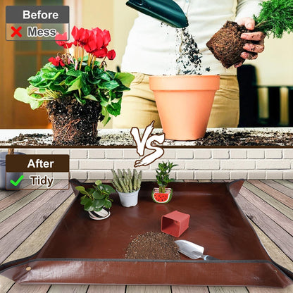 Repotting Mat for Indoor Plant Transplanting and Mess Control 27"x 27" Thickened Waterproof Potting Tray Foldable Succulent Potting Mat Portable Gardening Mat Garden Gifts for Women & Men