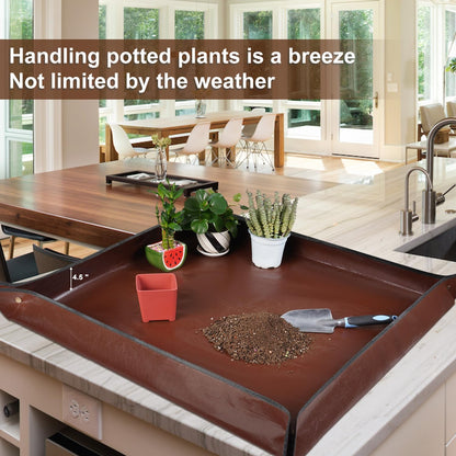Repotting Mat for Indoor Plant Transplanting and Mess Control 27"x 27" Thickened Waterproof Potting Tray Foldable Succulent Potting Mat Portable Gardening Mat Garden Gifts for Women & Men