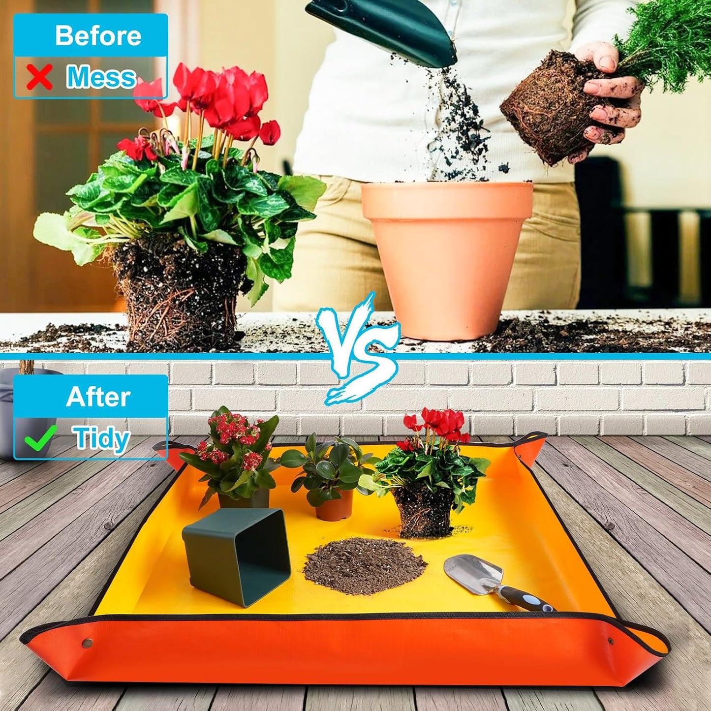Repotting Mat for Indoor Plant Transplanting and Mess Control 27"x 27" Thickened Waterproof Potting Tray Foldable Succulent Potting Mat Portable Gardening Mat Garden Gifts for Women & Men