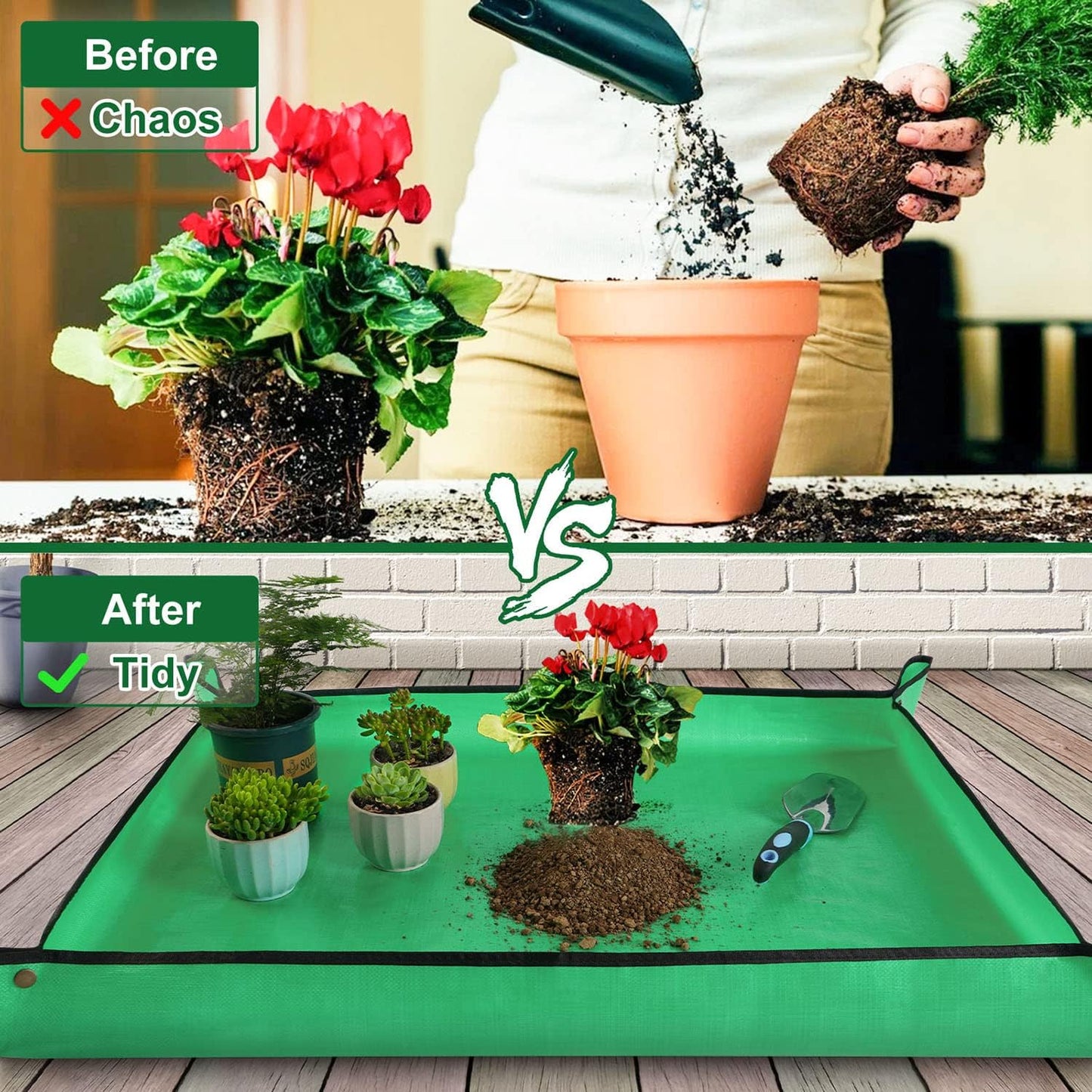 Repotting Mat for Indoor Plant Transplanting and Mess Control 27"x 27" Thickened Waterproof Potting Tray Foldable Succulent Potting Mat Portable Gardening Mat Garden Gifts for Women & Men