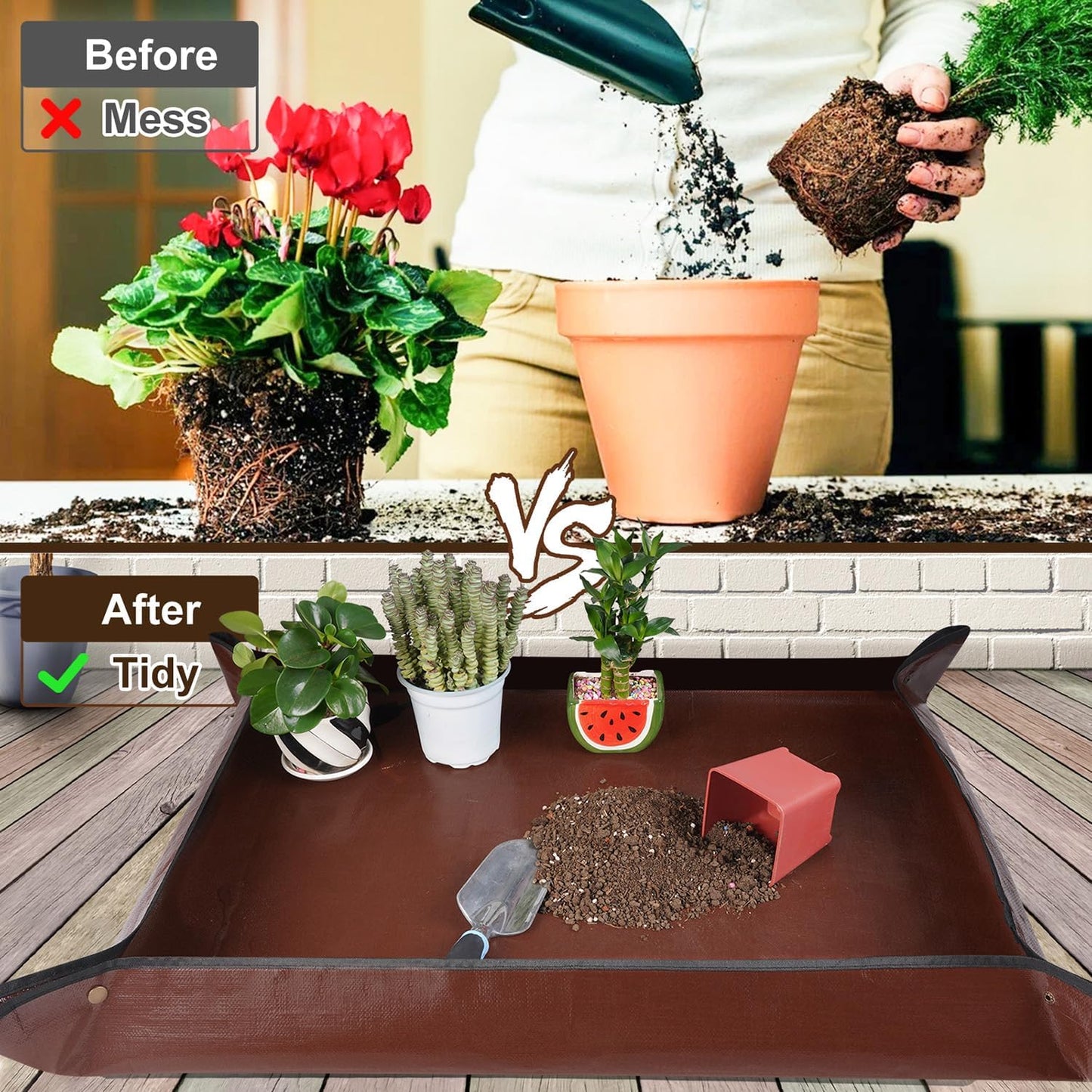 Repotting Mat for Indoor Plant Transplanting and Mess Control 27"x 27" Thickened Waterproof Potting Tray Foldable Succulent Potting Mat Portable Gardening Mat Garden Gifts for Women & Men