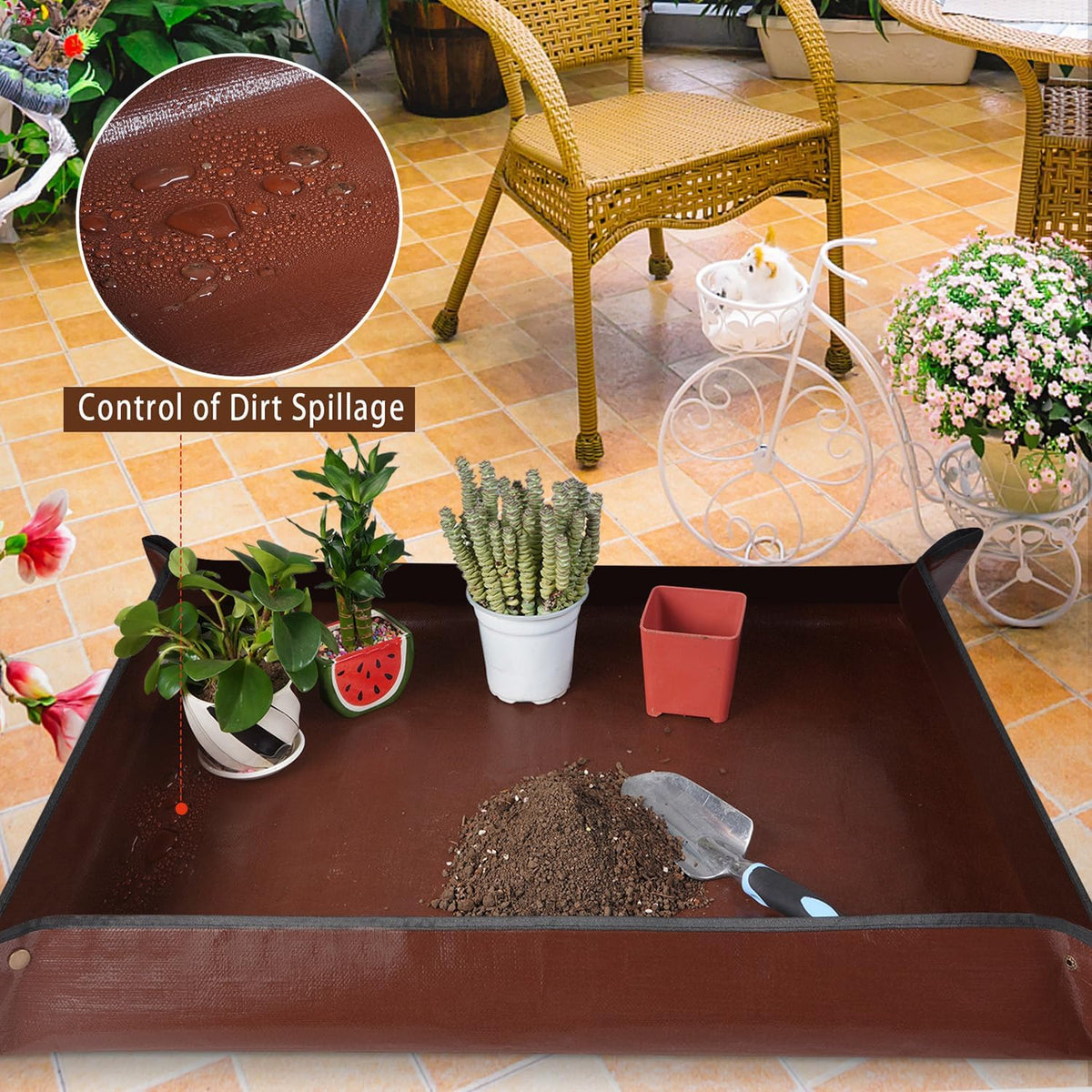 Repotting Mat for Indoor Plant Transplanting and Mess Control 27"x 27" Thickened Waterproof Potting Tray Foldable Succulent Potting Mat Portable Gardening Mat Garden Gifts for Women & Men