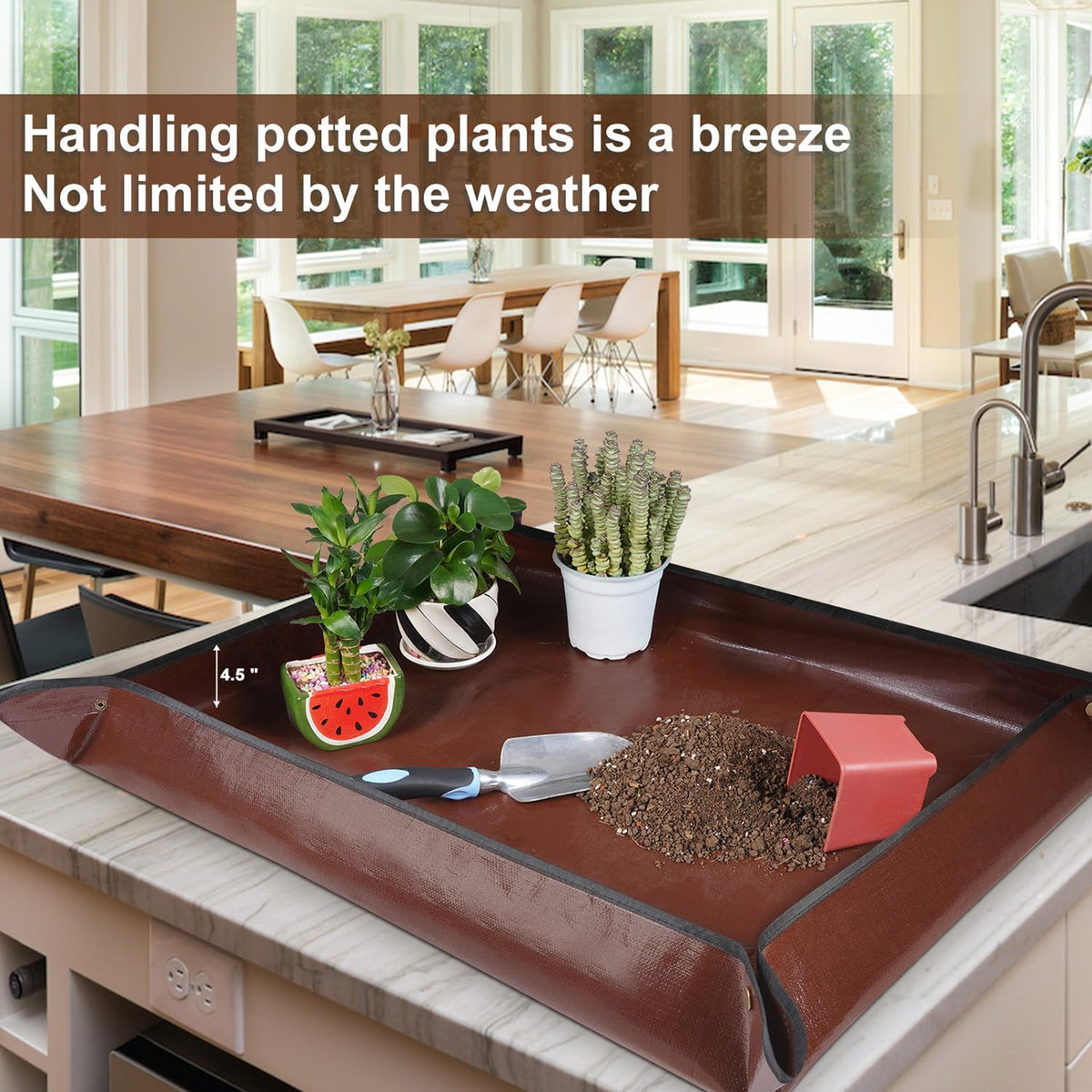 Repotting Mat for Indoor Plant Transplanting and Mess Control 27"x 27" Thickened Waterproof Potting Tray Foldable Succulent Potting Mat Portable Gardening Mat Garden Gifts for Women & Men