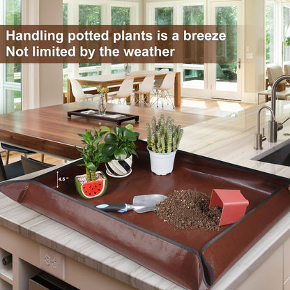 Repotting Mat for Indoor Plant Transplanting and Mess Control 27"x 27" Thickened Waterproof Potting Tray Foldable Succulent Potting Mat Portable Gardening Mat Garden Gifts for Women & Men