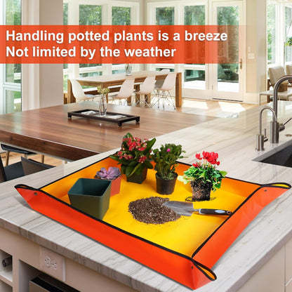 Repotting Mat for Indoor Plant Transplanting and Mess Control 27"x 27" Thickened Waterproof Potting Tray Foldable Succulent Potting Mat Portable Gardening Mat Garden Gifts for Women & Men