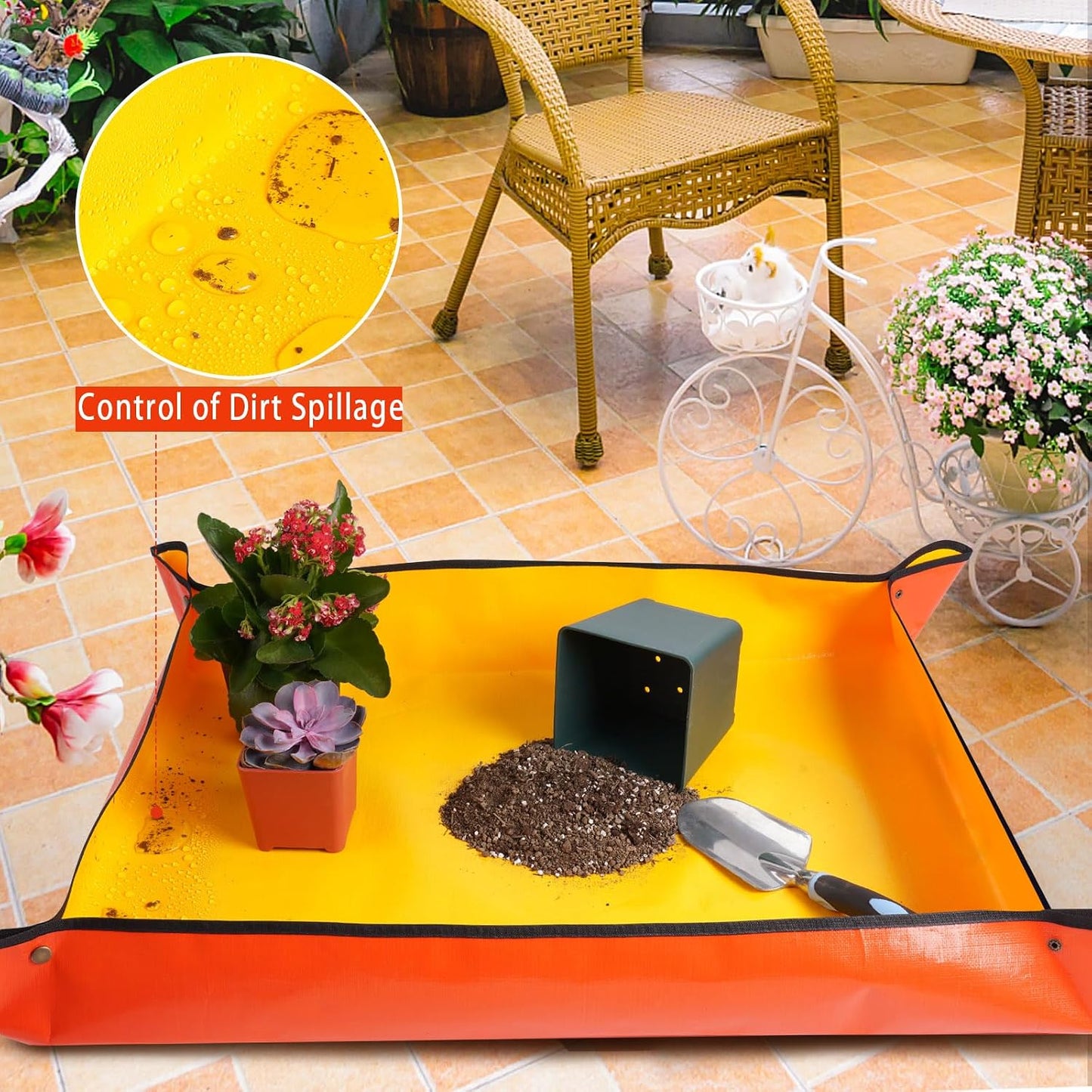 Repotting Mat for Indoor Plant Transplanting and Mess Control 27"x 27" Thickened Waterproof Potting Tray Foldable Succulent Potting Mat Portable Gardening Mat Garden Gifts for Women & Men