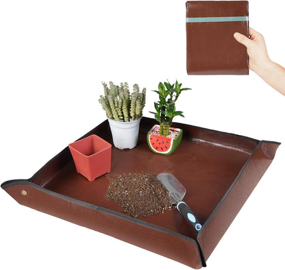 Repotting Mat for Indoor Plant Transplanting and Mess Control 27"x 27" Thickened Waterproof Potting Tray Foldable Succulent Potting Mat Portable Gardening Mat Garden Gifts for Women & Men