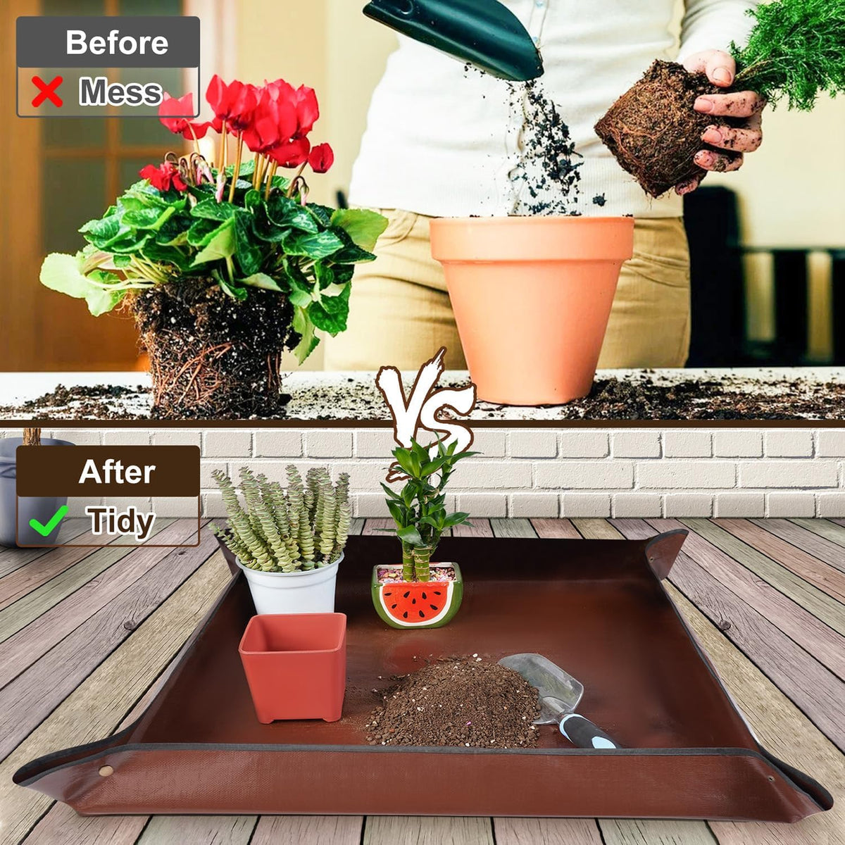 Repotting Mat for Indoor Plant Transplanting and Mess Control 27"x 27" Thickened Waterproof Potting Tray Foldable Succulent Potting Mat Portable Gardening Mat Garden Gifts for Women & Men