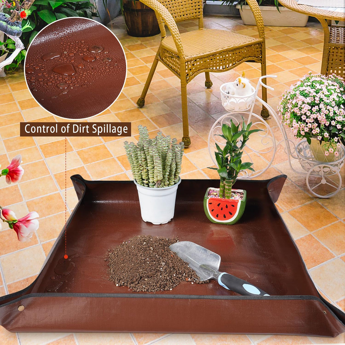 Repotting Mat for Indoor Plant Transplanting and Mess Control 27"x 27" Thickened Waterproof Potting Tray Foldable Succulent Potting Mat Portable Gardening Mat Garden Gifts for Women & Men