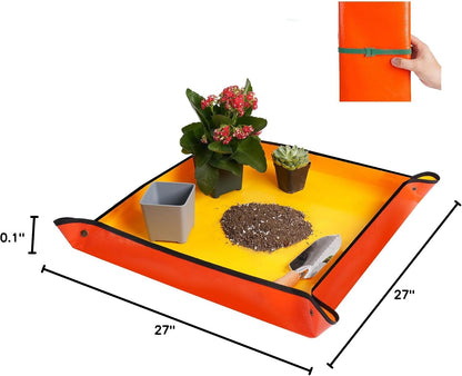 Repotting Mat for Indoor Plant Transplanting and Mess Control 27"x 27" Thickened Waterproof Potting Tray Foldable Succulent Potting Mat Portable Gardening Mat Garden Gifts for Women & Men